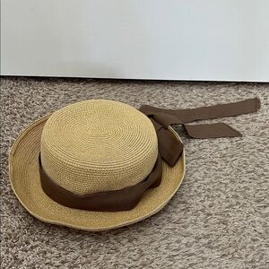 Redfish Designs Woven Paper Cotton Hat w/ Brown Fabric Bow